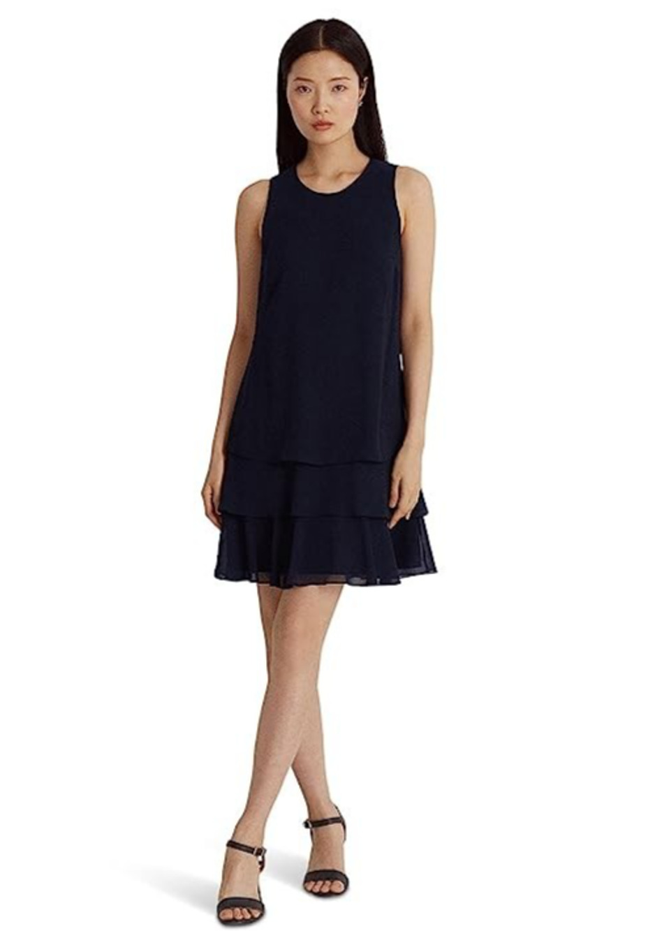 Lauren Ralph Lauren Women's Crinkle Georgette Shift Dress Navy Size 10 4074